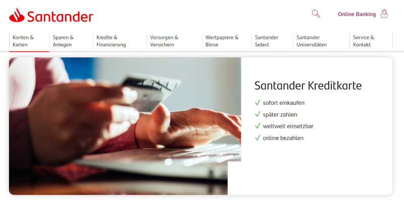 Santander Kreditkarte Screenshot